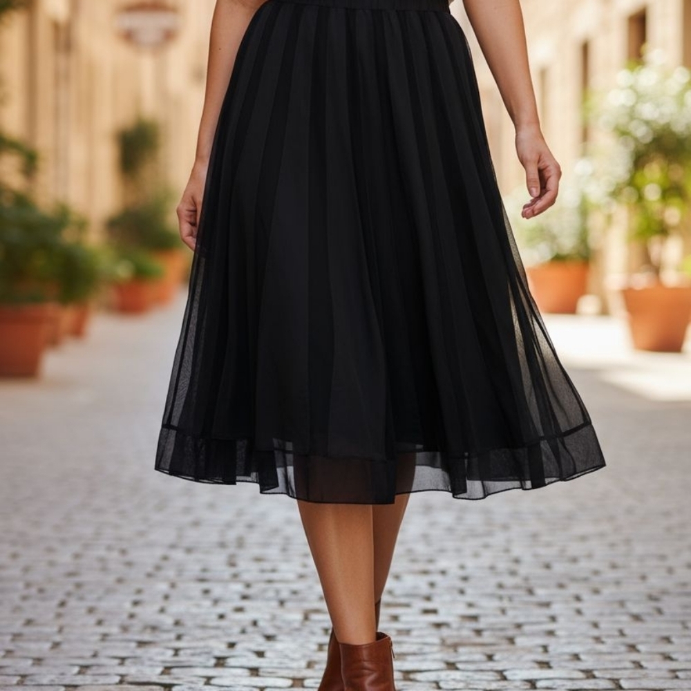 Cabo Elegant Black Midi Skirt